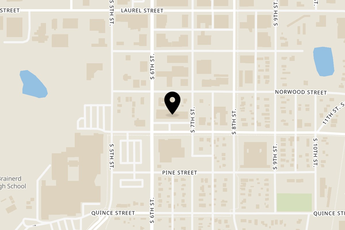 Map showing the location of Slice On Oak on 625 Oak Street in Brainerd